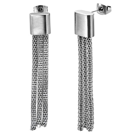 Stainless Steel Triple Mesh Dangle Earrings - Click Image to Close